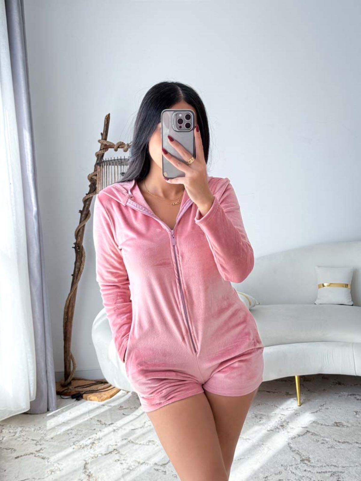 Combishort capuche soft rose LAPINE