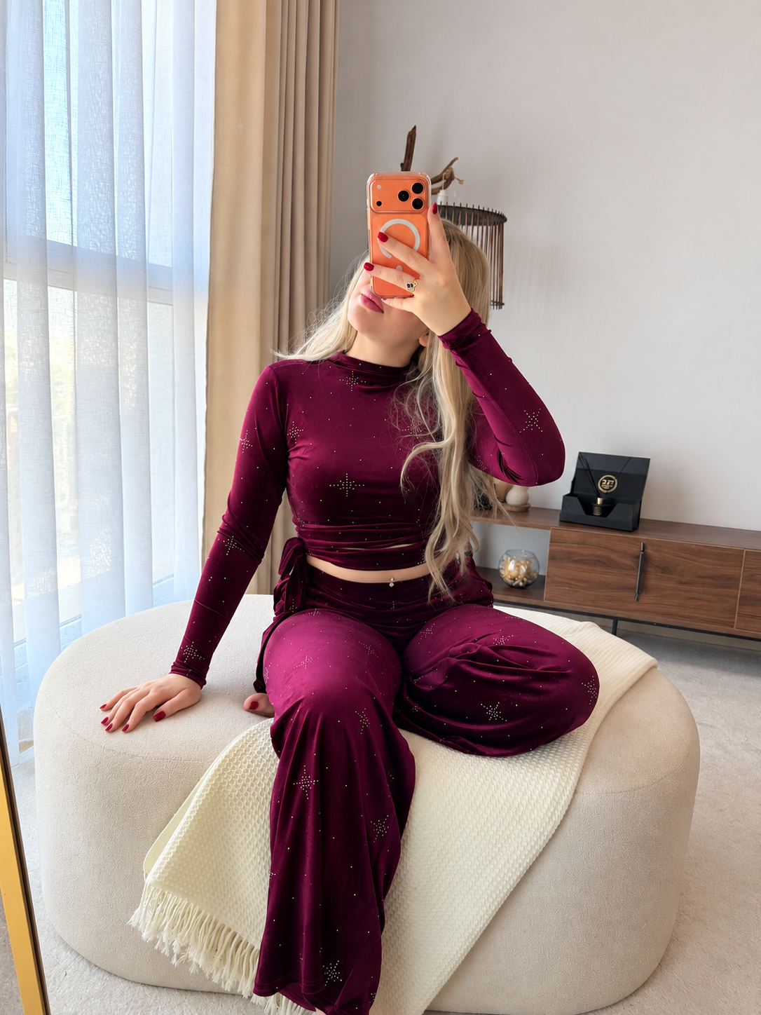 Ensemble haut pantalon bordeaux motif star PASSIYA