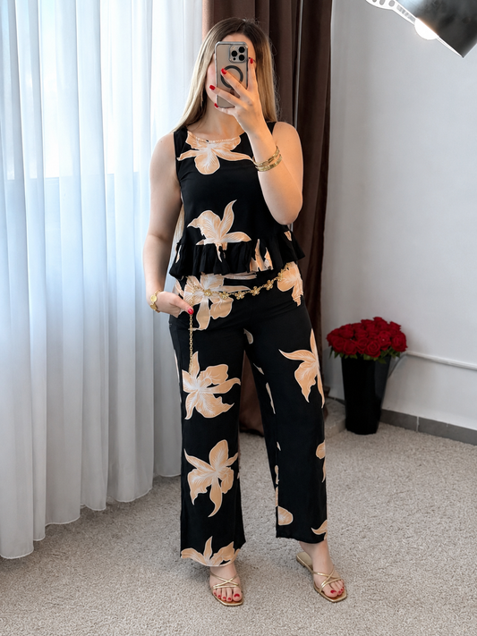 Pyjama pantalon a fleur noir BALMA