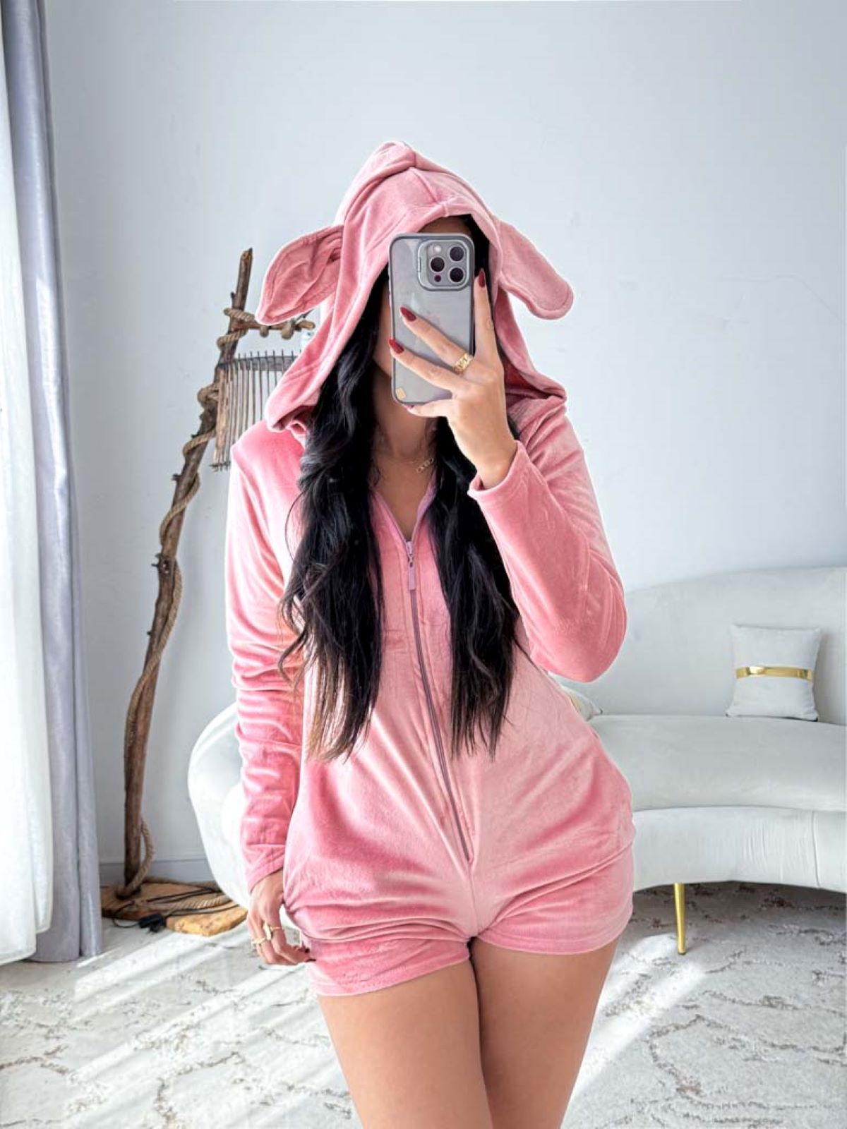 Combishort capuche soft rose LAPINE