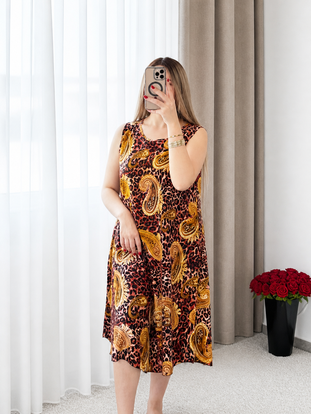 Robe nuisette noir motif léo rouge BASIL