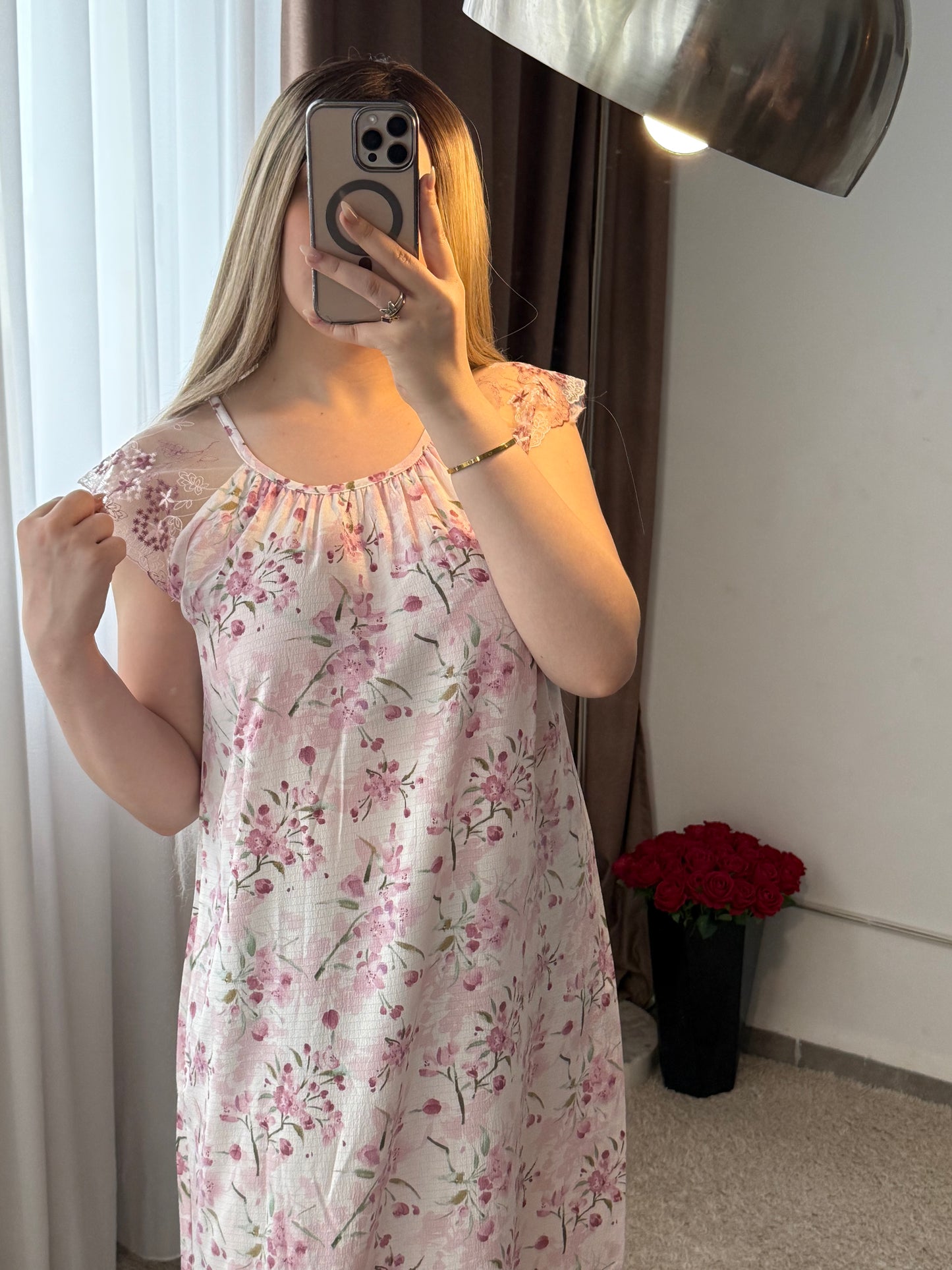 Robe nuisette blanc motif a fleur violet NISSA
