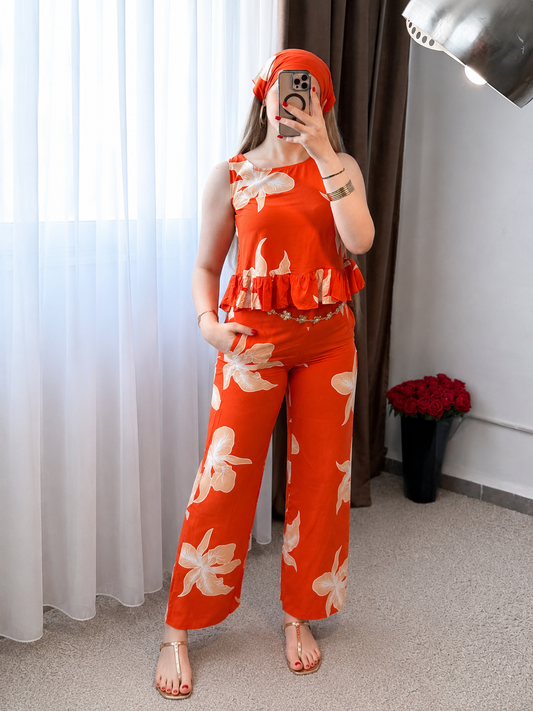 Pyjama pantalon a fleur orange BALMA