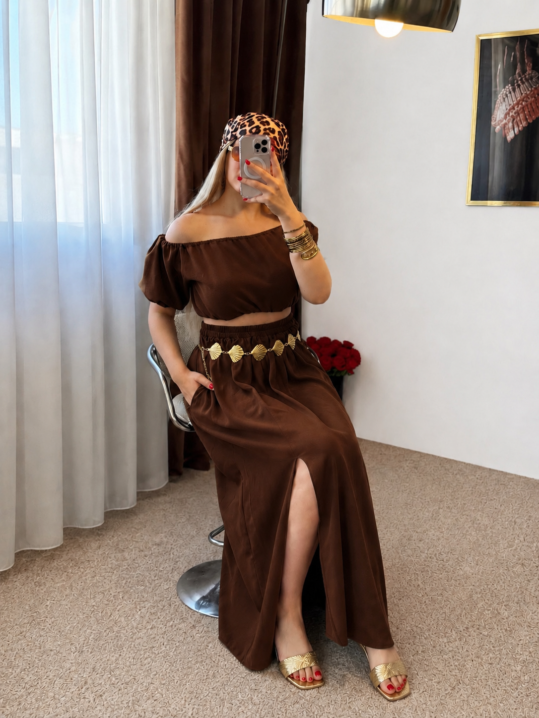 Ensemble haut jupe marron ITAMI