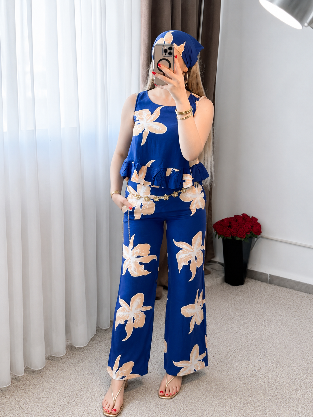 Pyjama pantalon a fleur bleu BALMA
