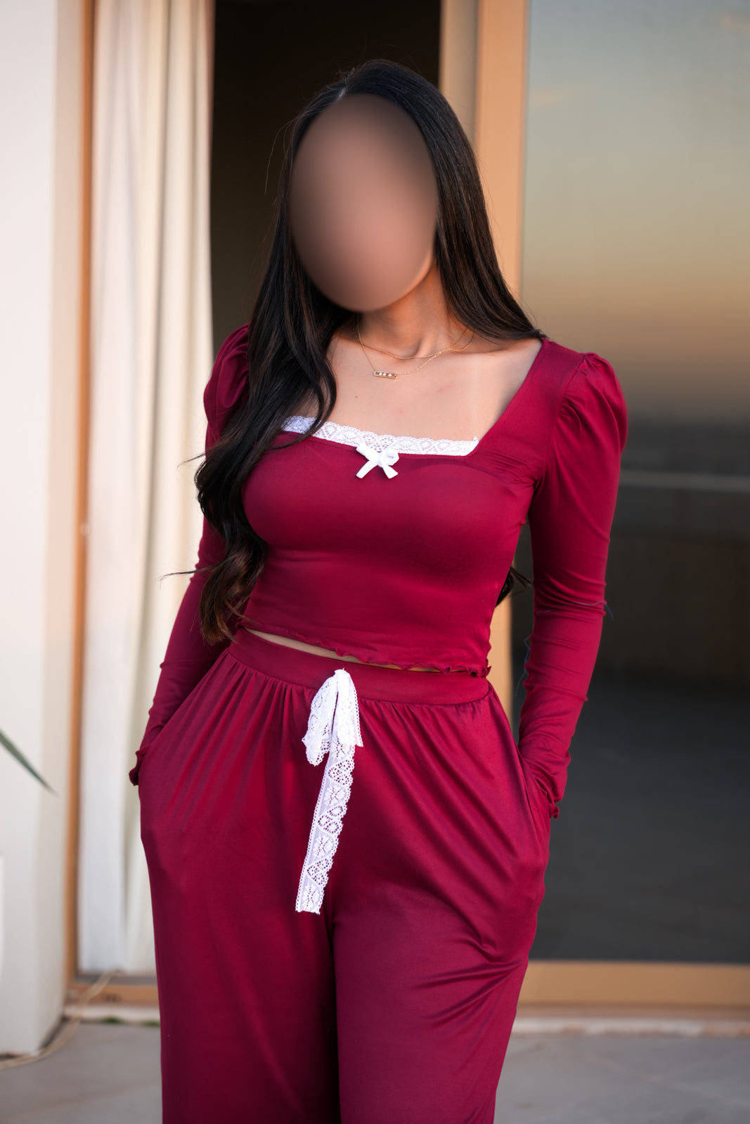 Pyjama crop-top bordeaux femme AMARANTE