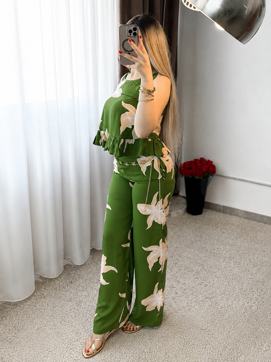 Pyjama pantalon a fleur vert BALMA