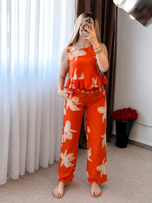 Pyjama pantalon a fleur orange BALMA