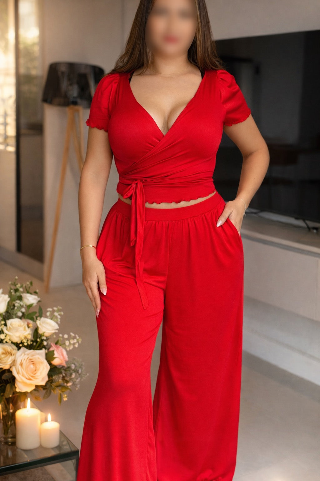 Ensemble Pilâtes demi manche pantalon rouge CHARLOTTE
