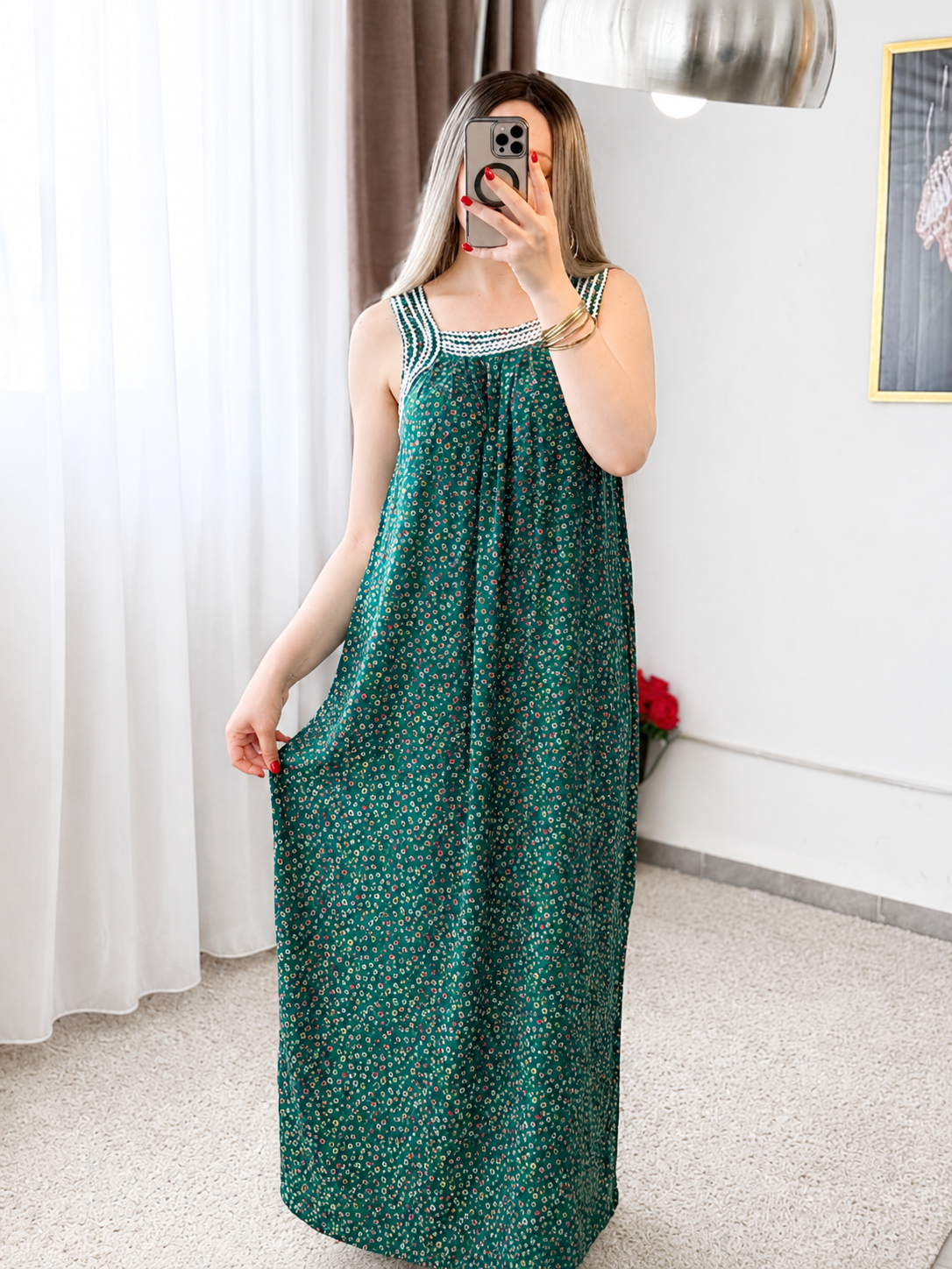 Jebba long vert motif a fleur NARIN