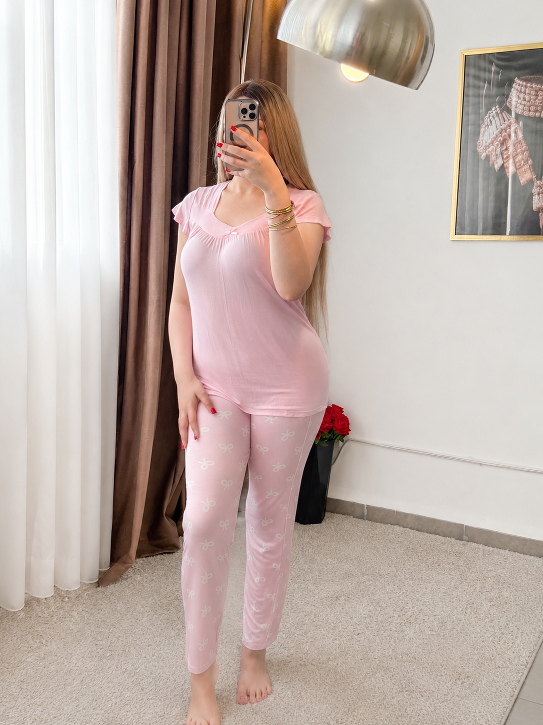 Pyjama pantalon NOEUD rose CALINA
