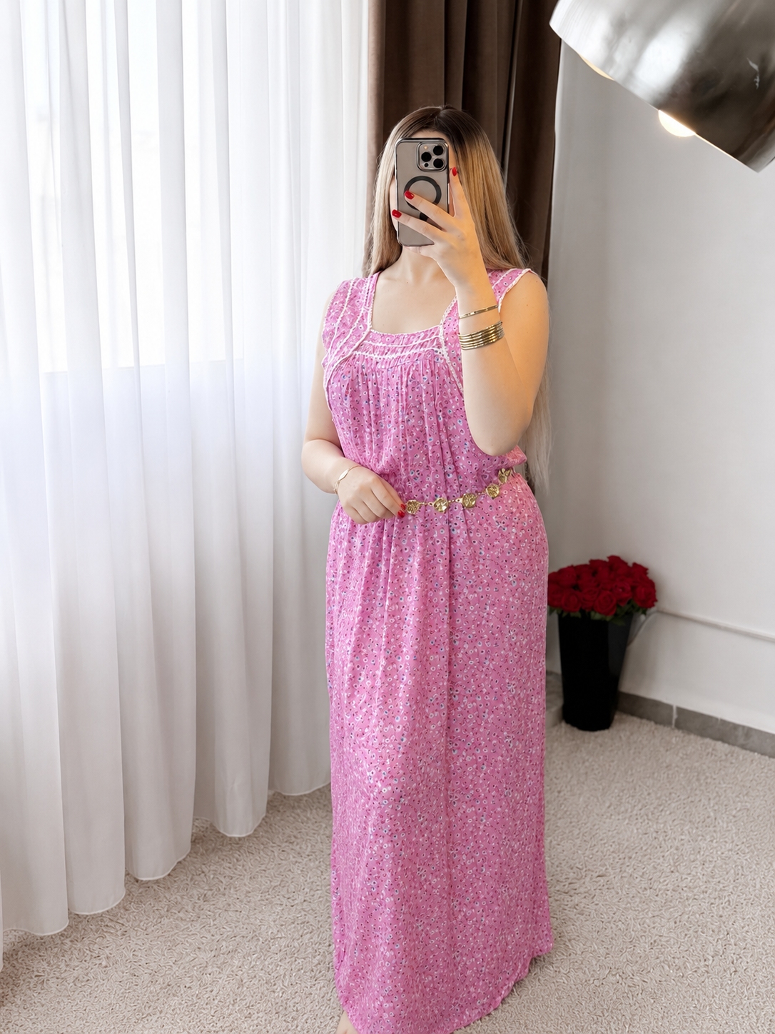 Jebba motifs fond bleu fleur rose SANDIL