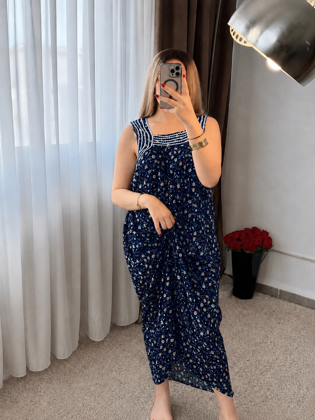 Jebba motifs multi fond jaune fleur bleu SAFILA
