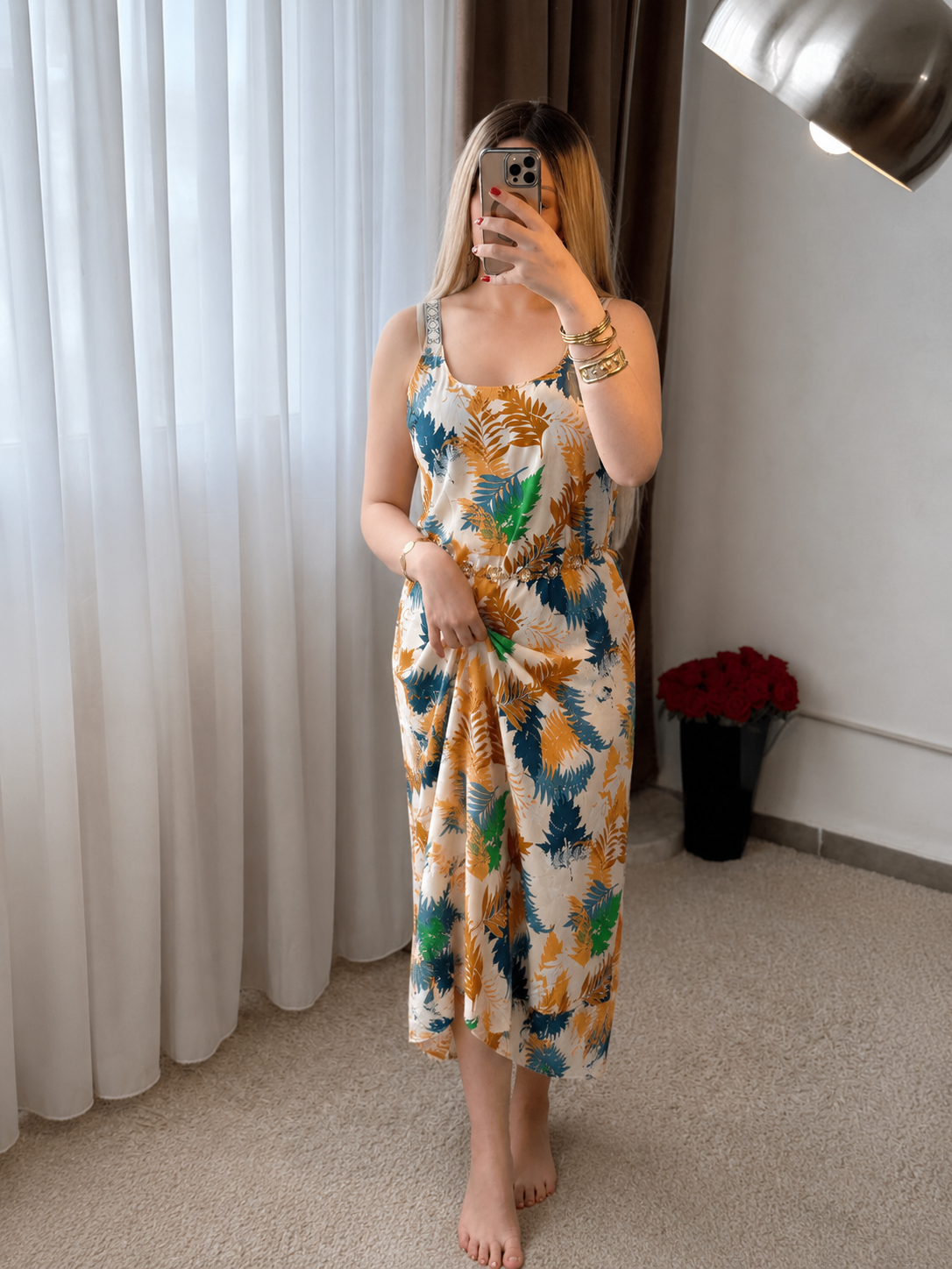 Robe nuisette jaune motif a fleur BRILN