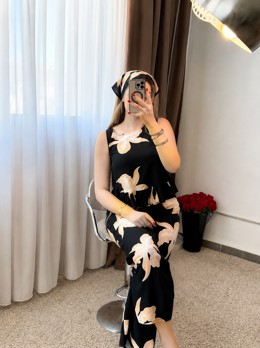 Pyjama pantalon a fleur noir BALMA