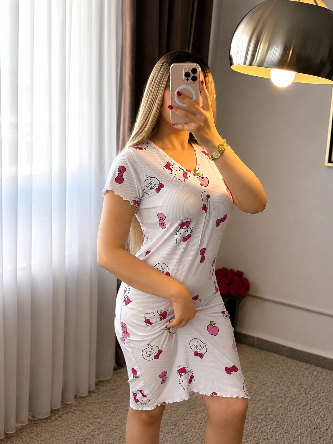 Robe nuisette blanc motif LULU CATY ADINO
