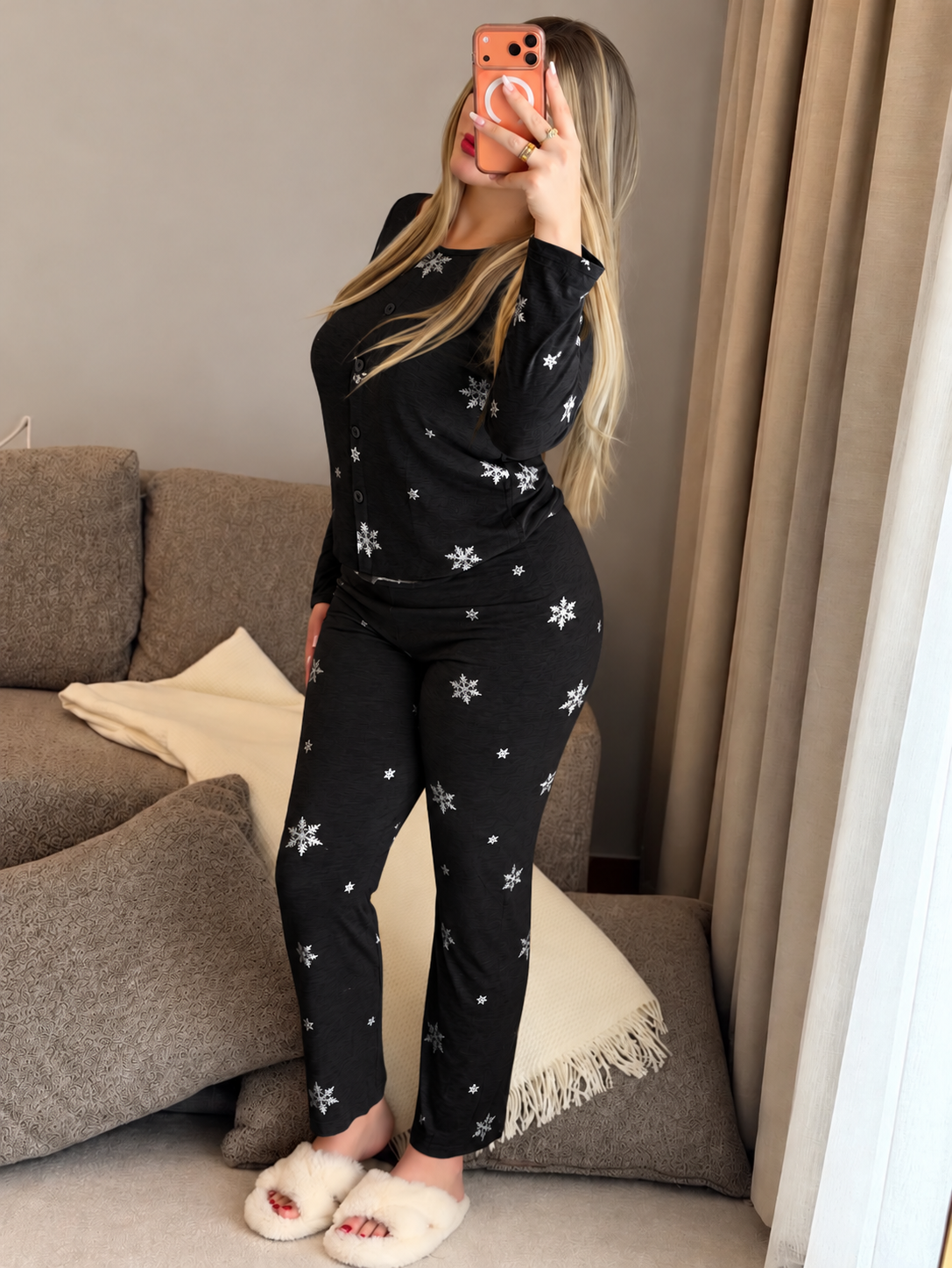 Pyjama manche long noir TRESSA