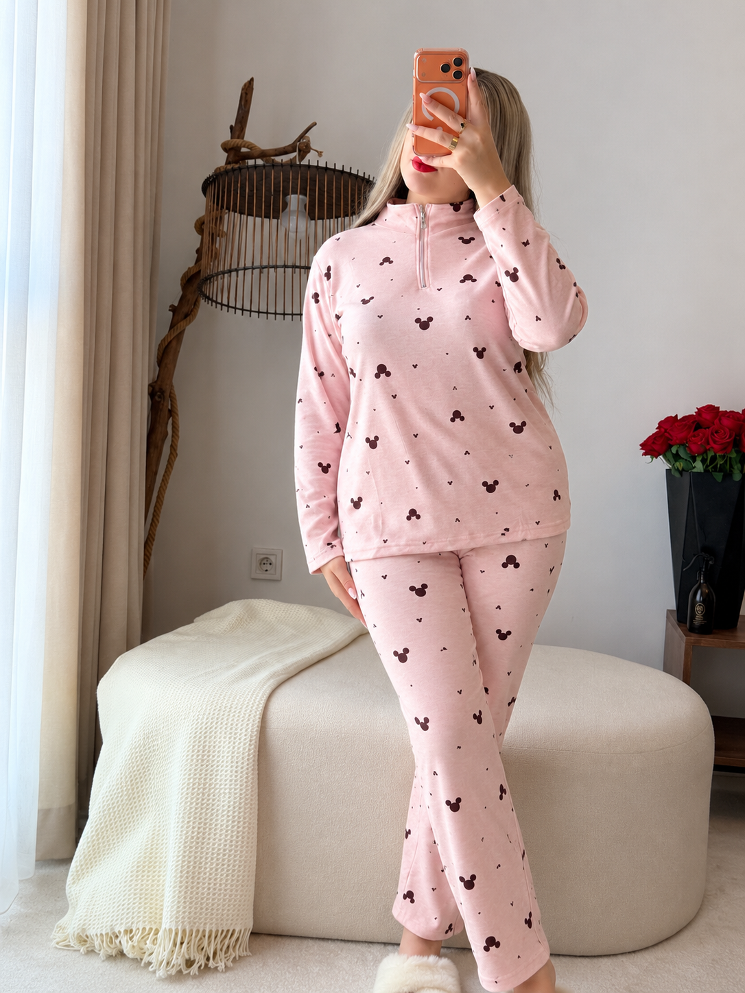 Pyjama manche long pantalon femme crevette motif MICKEY