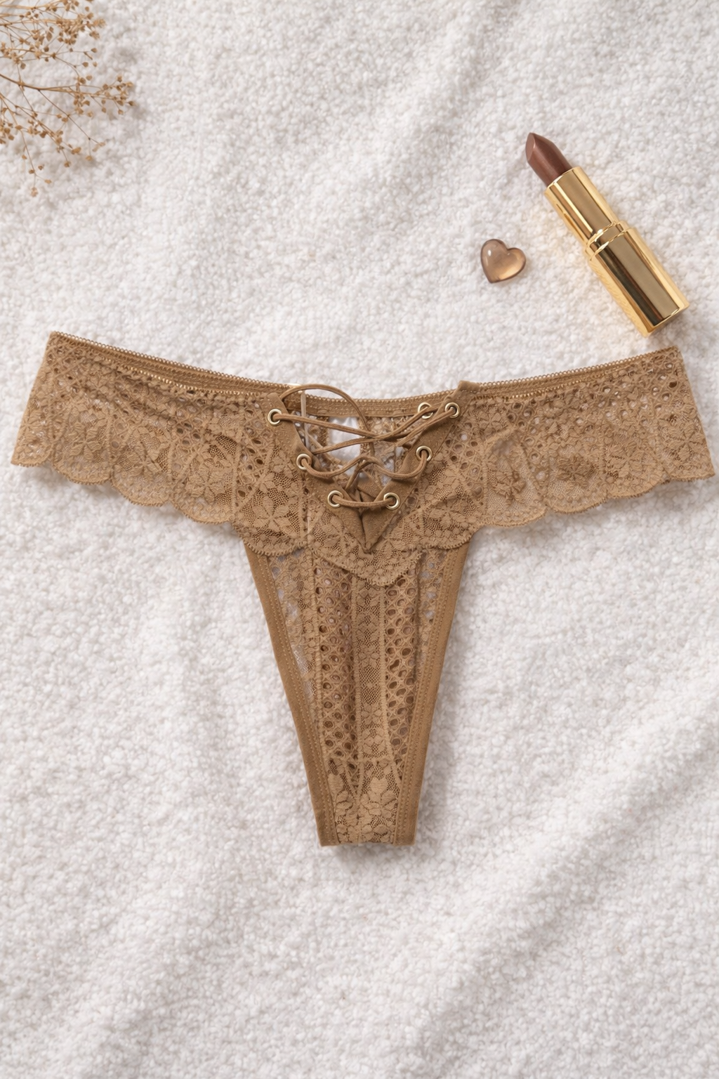 String dentelle corset marron STRAYNI