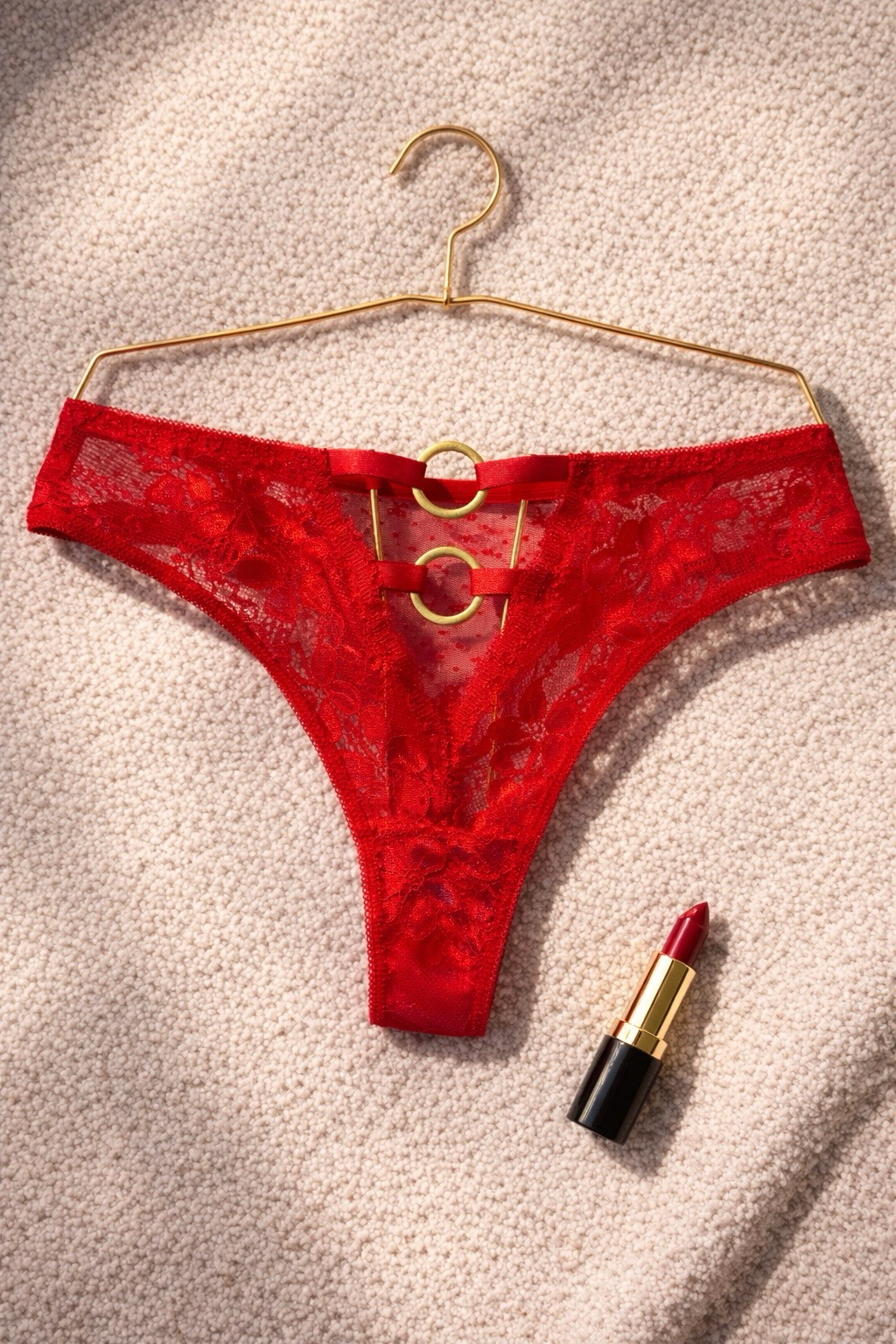 String dentelle à anneaux rouge ANNI