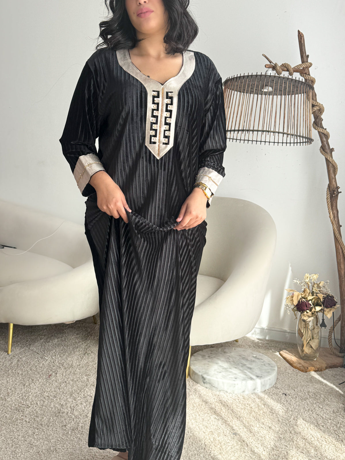 Robe d'hôtesse velours noir SAMIHA