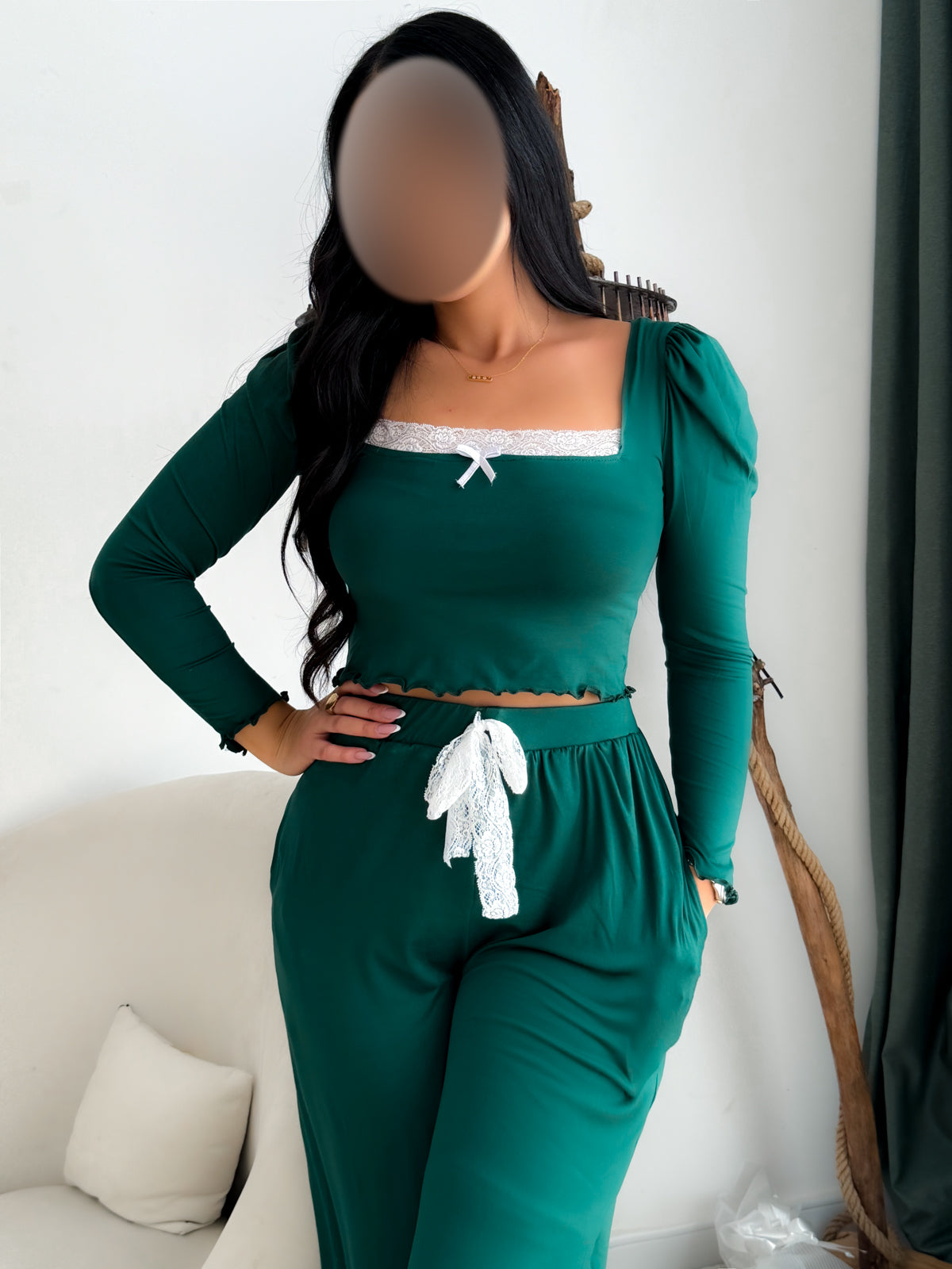 Pyjama crop-top vert femme AMARANTE