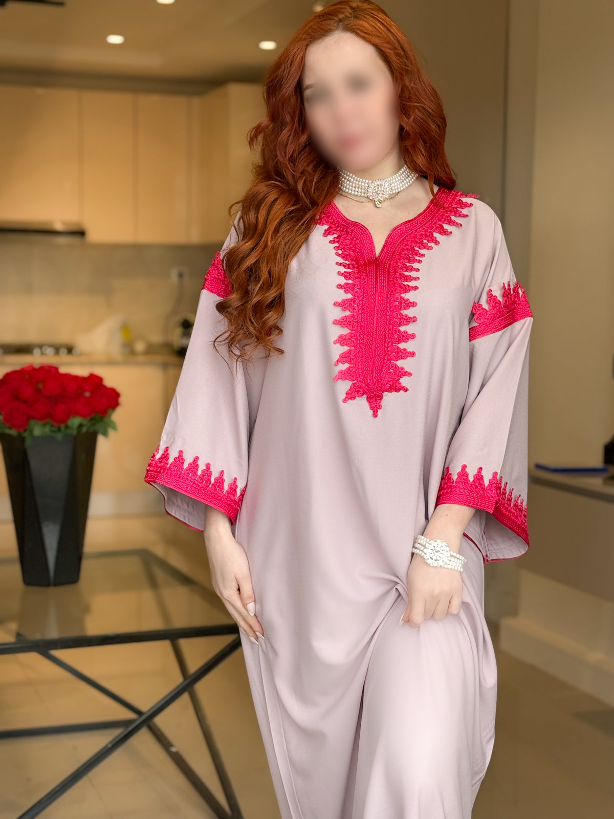 Jebba en crepe rose galon rose foncé FALINA