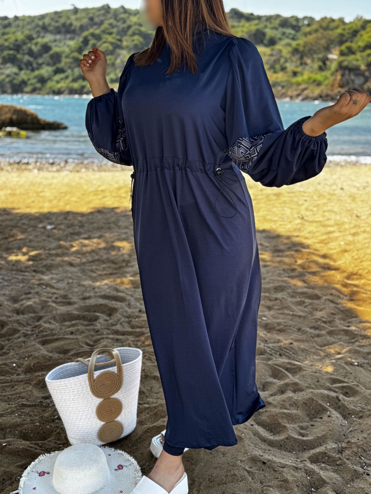 Burkini 3 pièces bleu à motif blanc TESSA