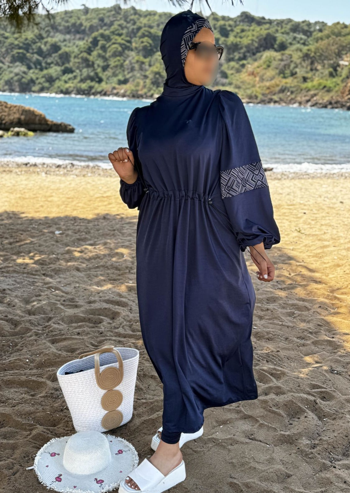 Burkini 3 pièces bleu à motif blanc TESSA