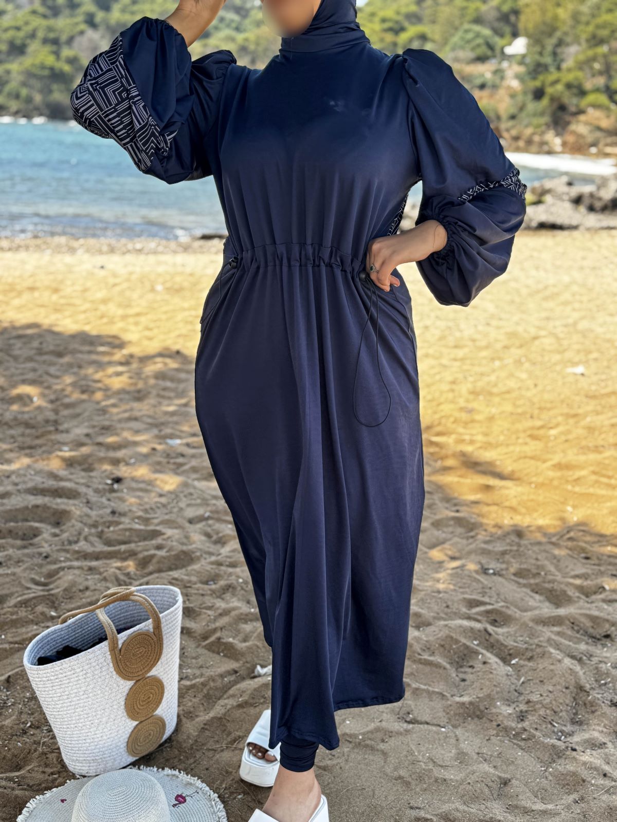 Burkini 3 pièces bleu à motif blanc TESSA