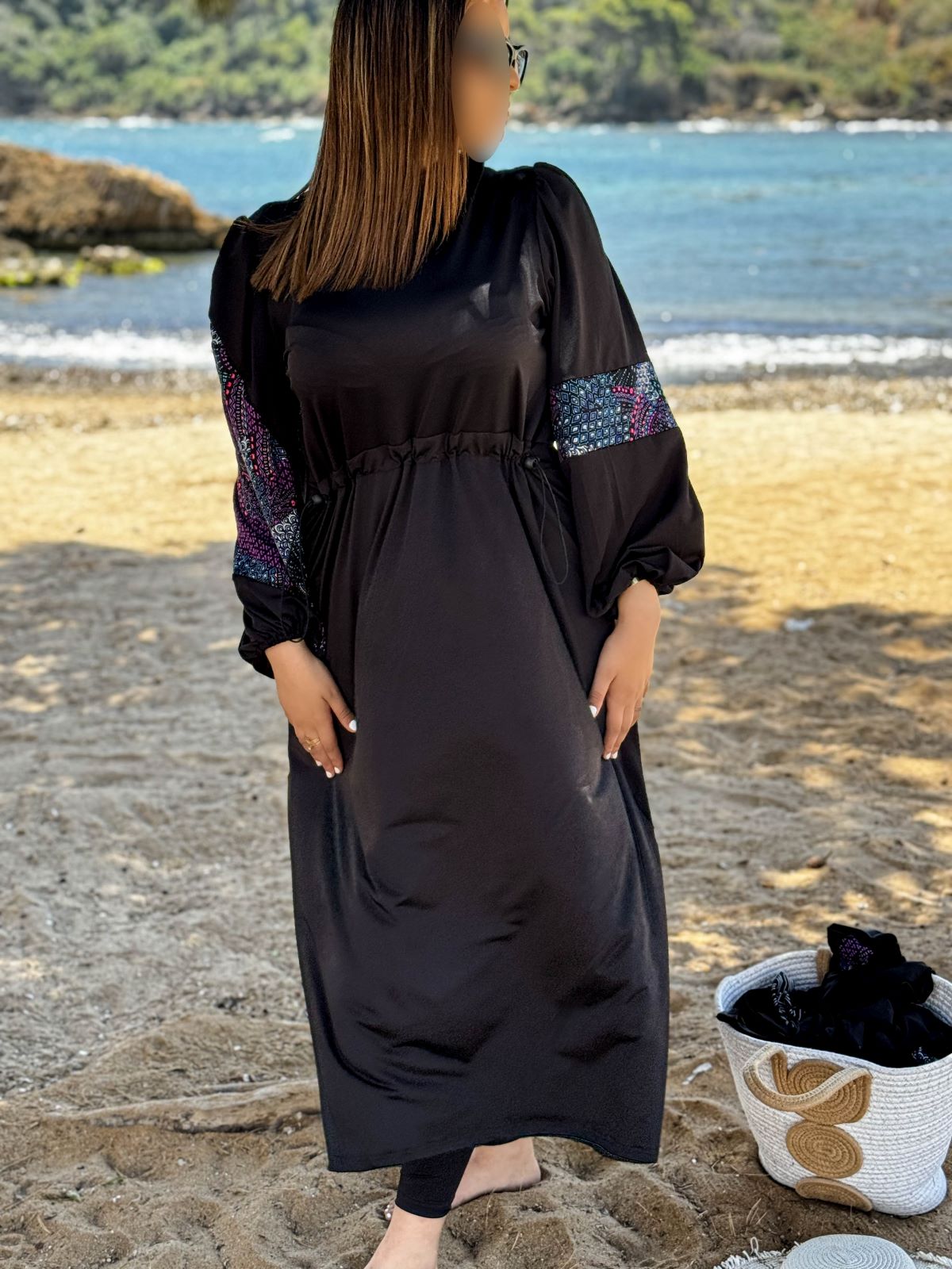 Burkini 3 pièces noir à motif multi TESSA
