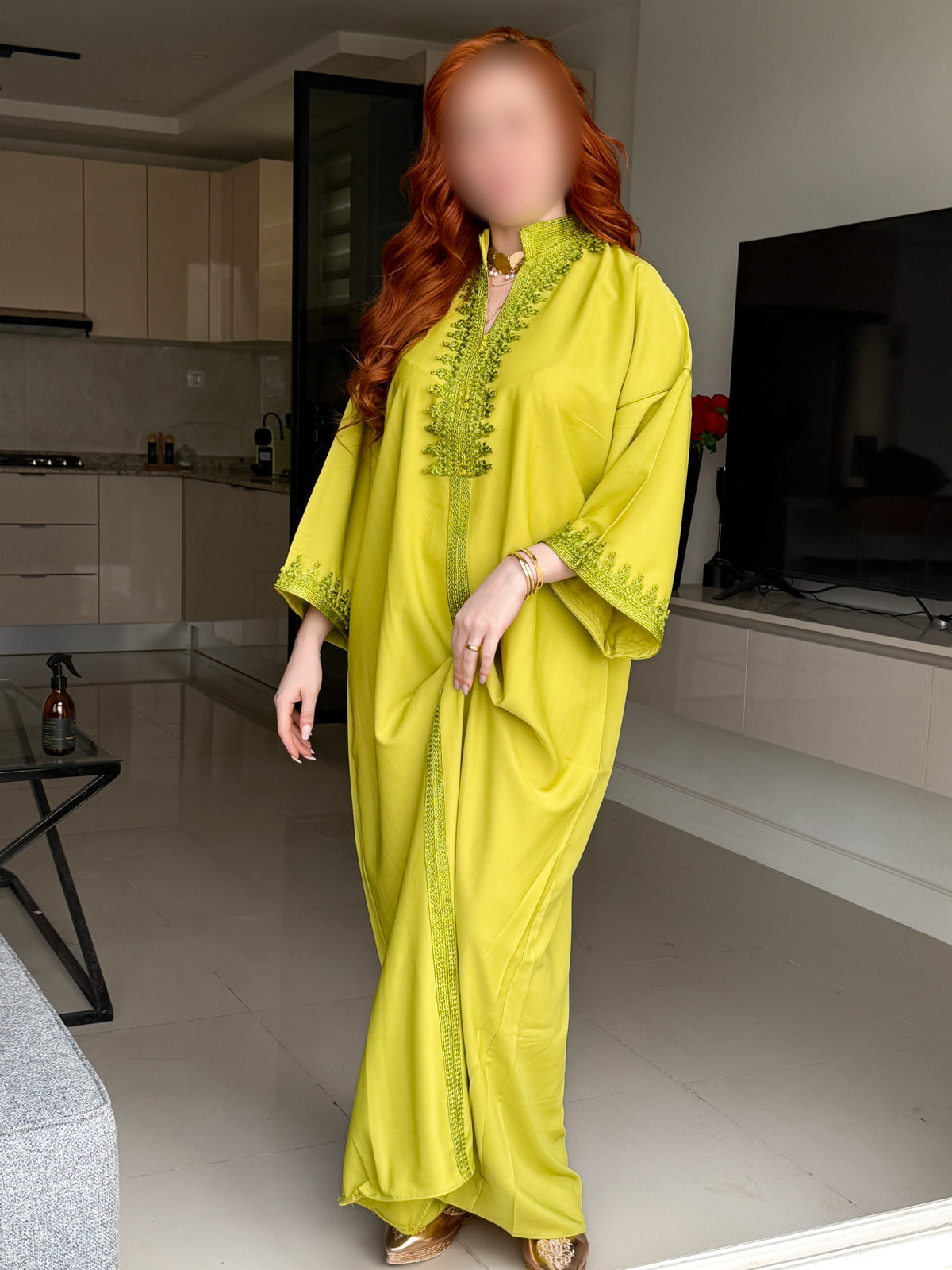 Jebba en crepe vert pis galon vert pis GAZALIA