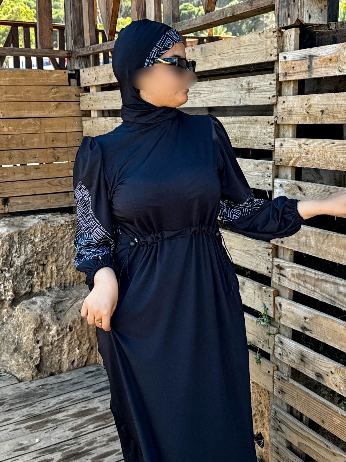 Burkini 3 pièces noir à motif blanc TESSA