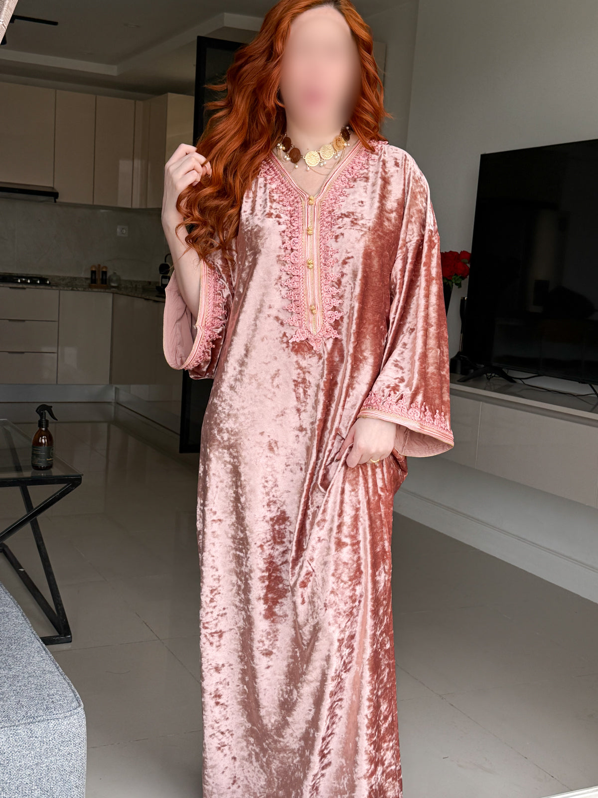 Jebba velours rose galon rose LINATA