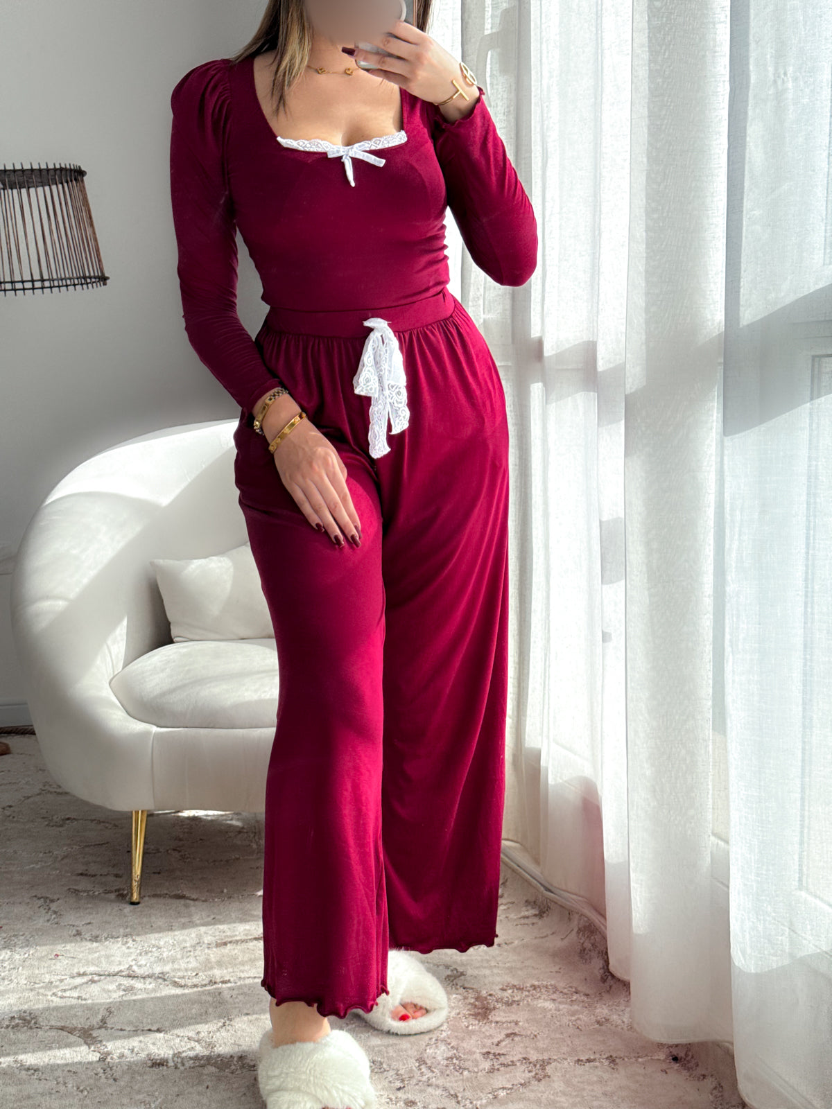 Pyjama crop-top bordeaux femme AMARANTE
