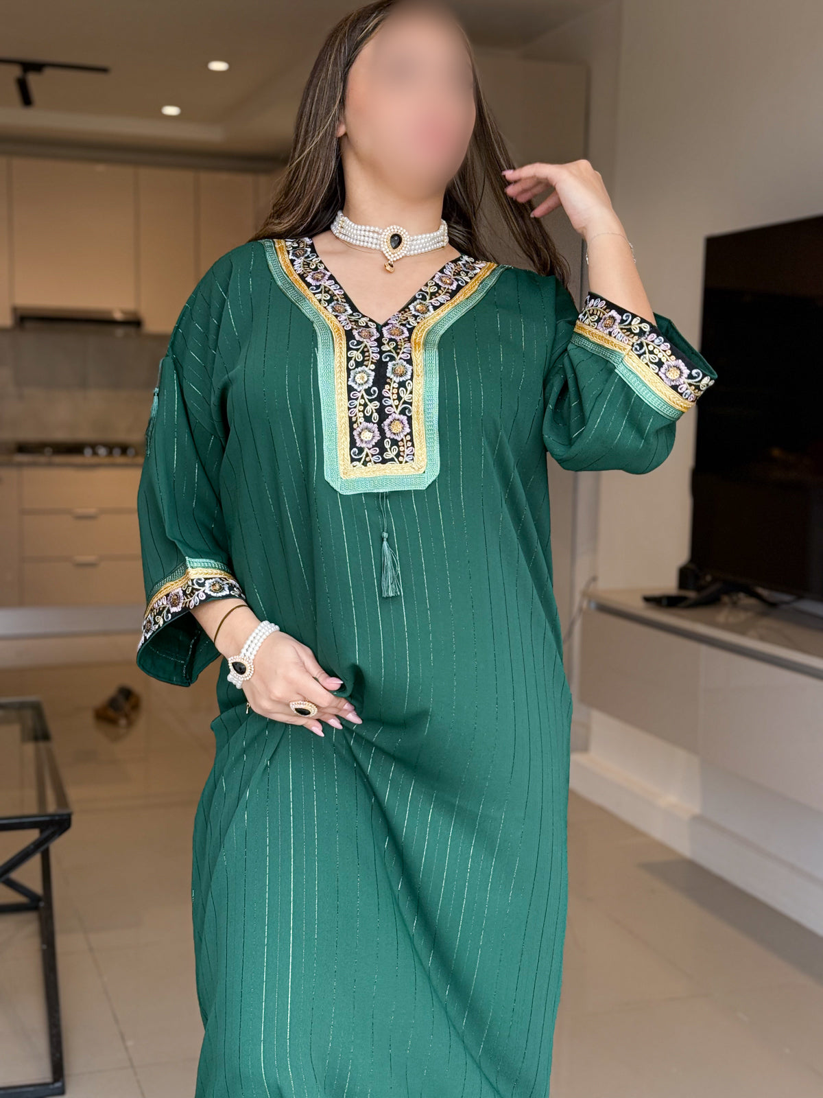 Jebba unie a rayures vert foncé ELENA