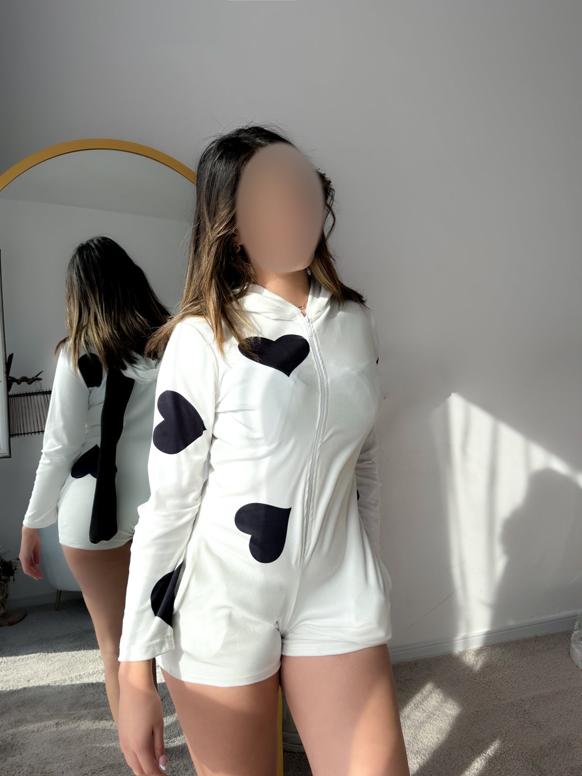 Combishort super soft capuche blanc black heart MALOMA