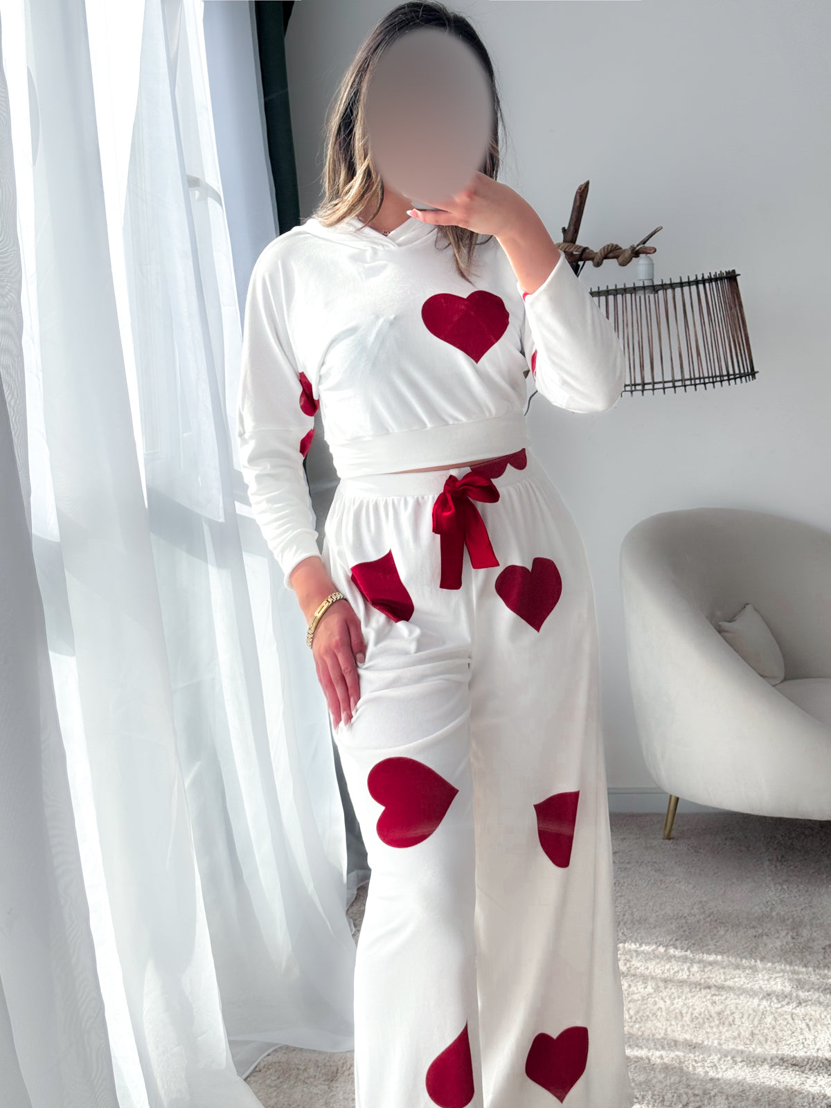 Pyjama super soft blanc a motif cœur rouge COZY
