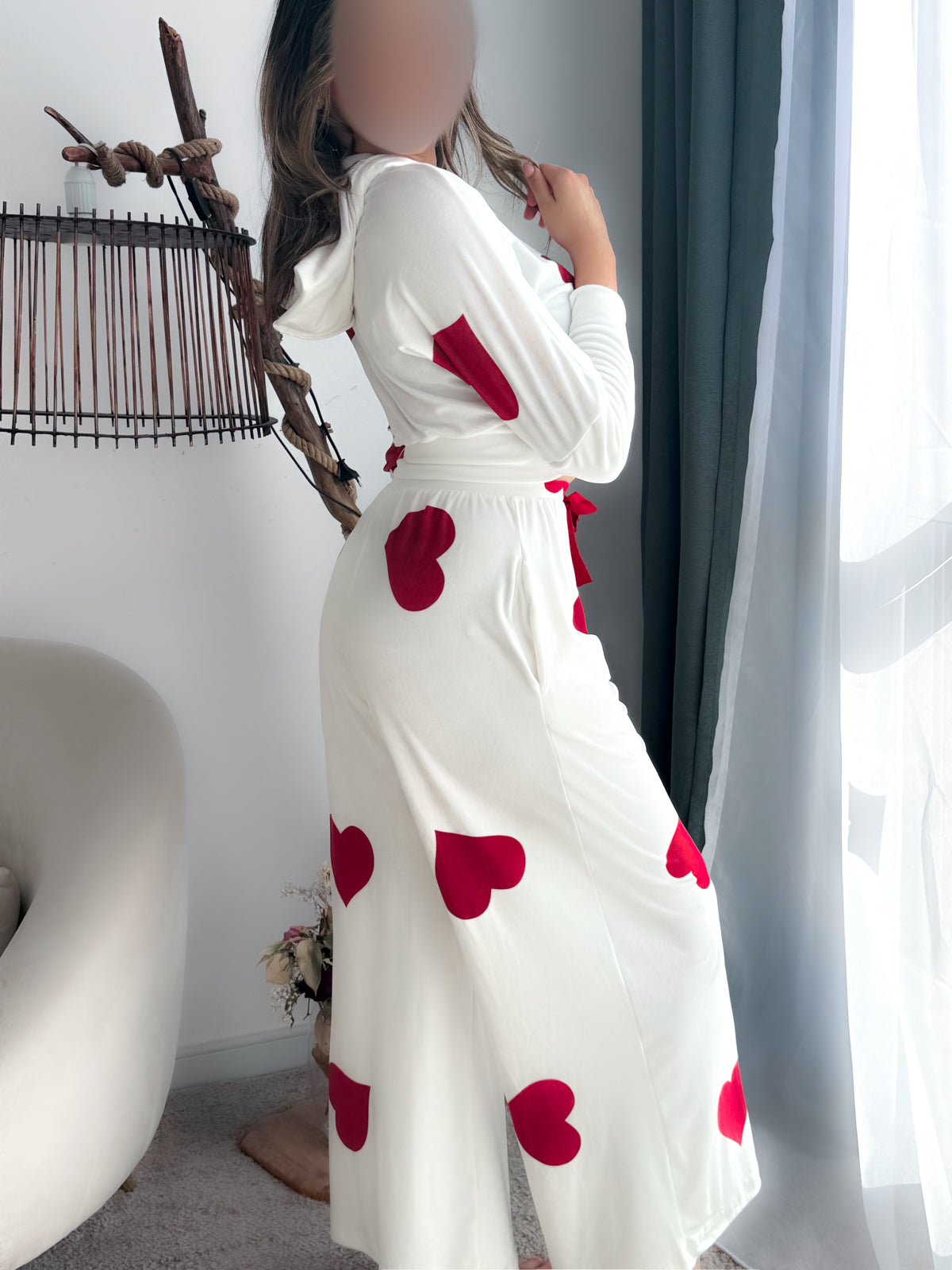 Pyjama super soft blanc a motif cœur rouge COZY