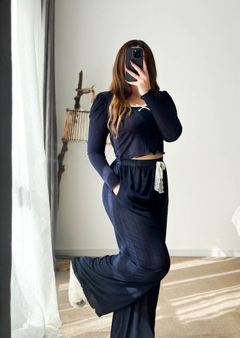 Pyjama crop-top coton dark blue femme COMTESSE