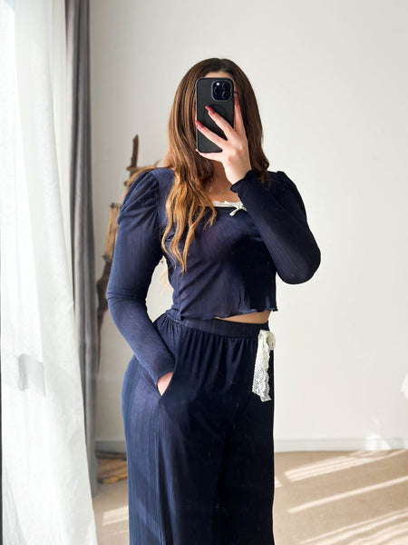 Pyjama crop-top dark blue femme COMTESSE