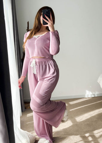 Pyjama crop-top coton bois de rose femme COMTESSE