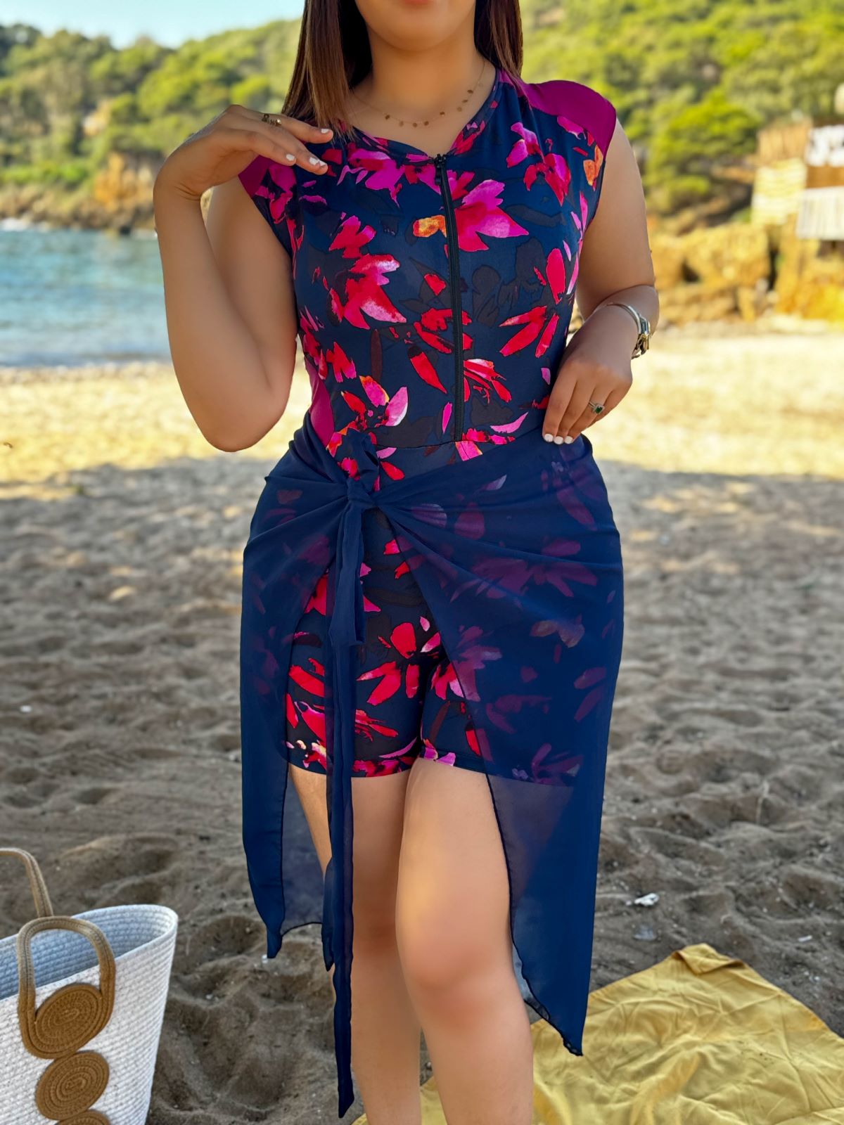 Maillot de bain 2 pièces combi bleu paréo bleu NEREA