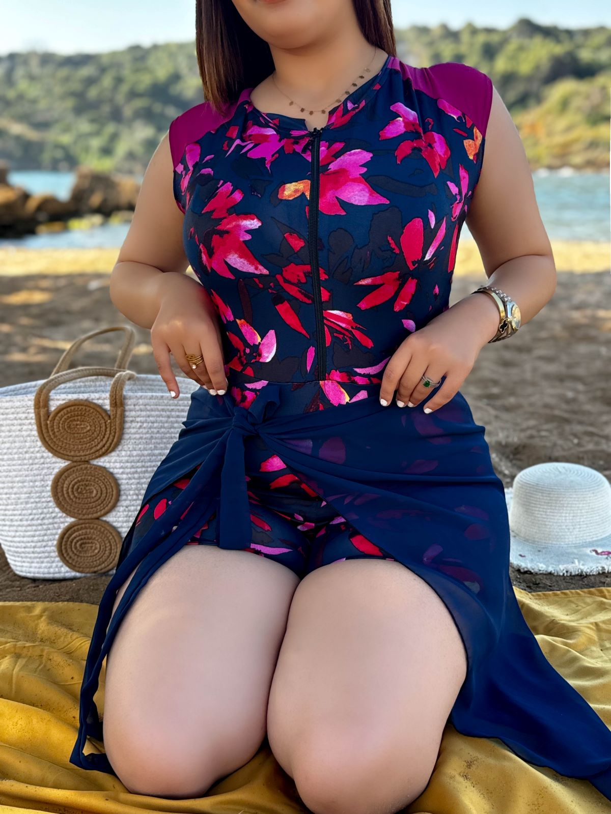 Maillot de bain 2 pièces combi bleu paréo bleu NEREA