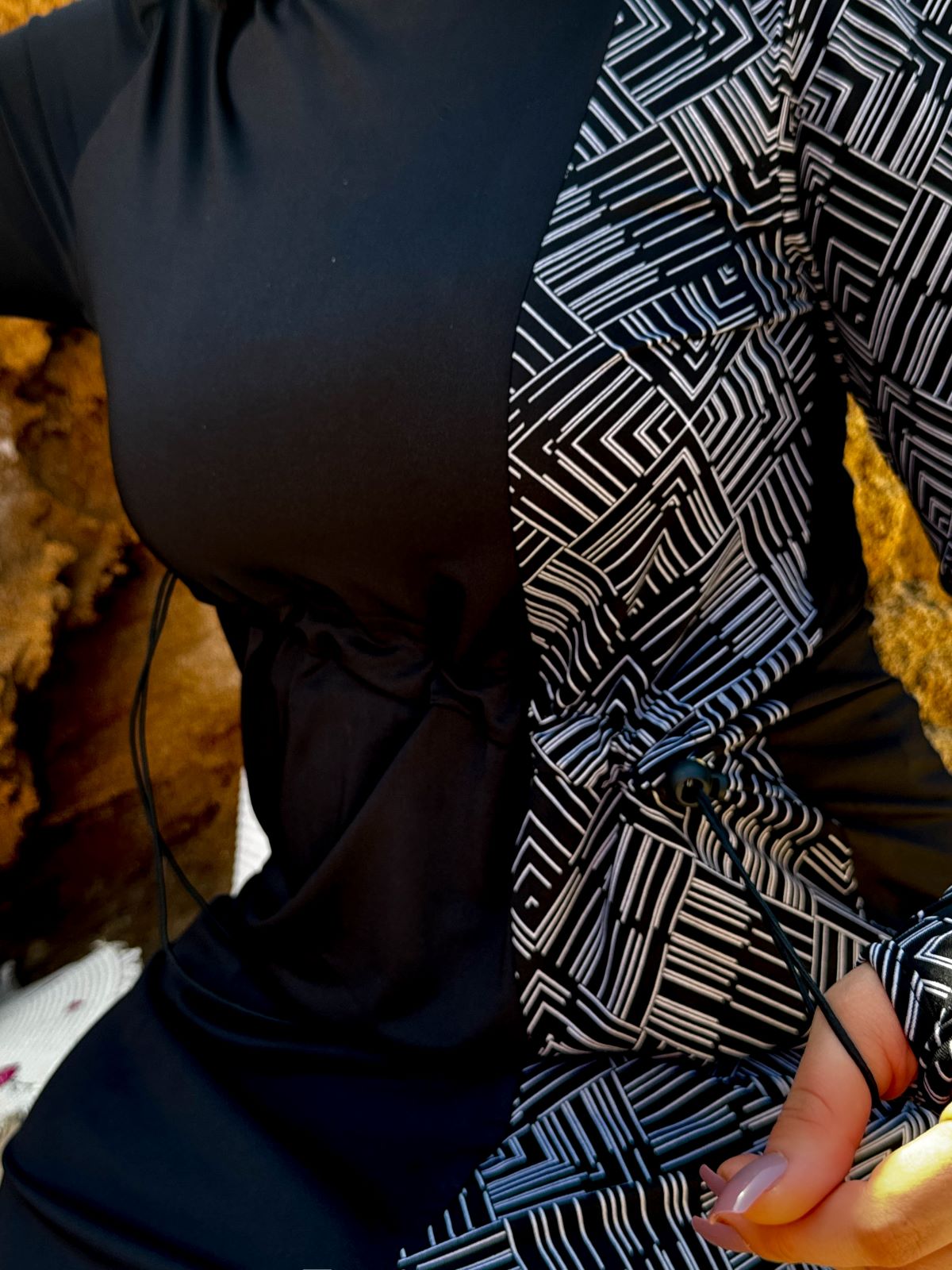 Burkini 3 pièces noir a rayure blanc CORALINE