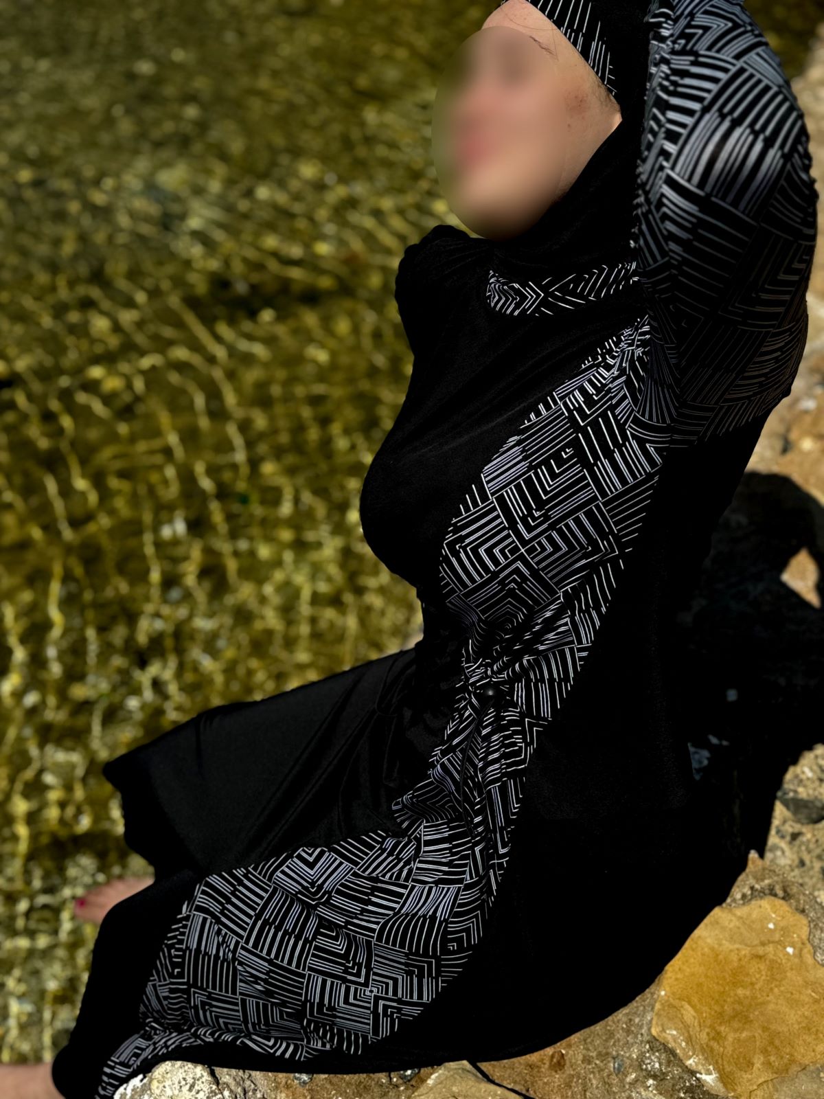 Burkini 3 pièces noir a rayure blanc CORALINE