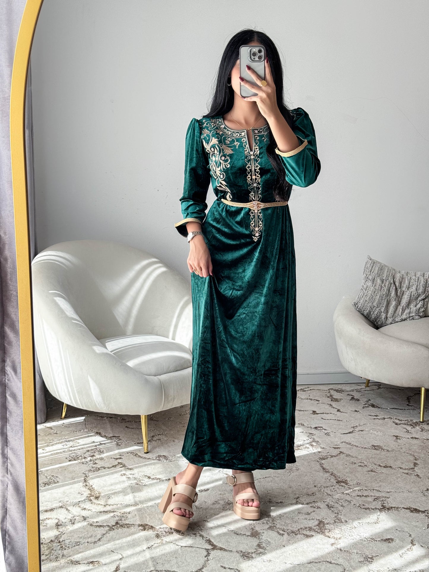 Robe d'hôtesse velours vert foncée CHAHRAZED