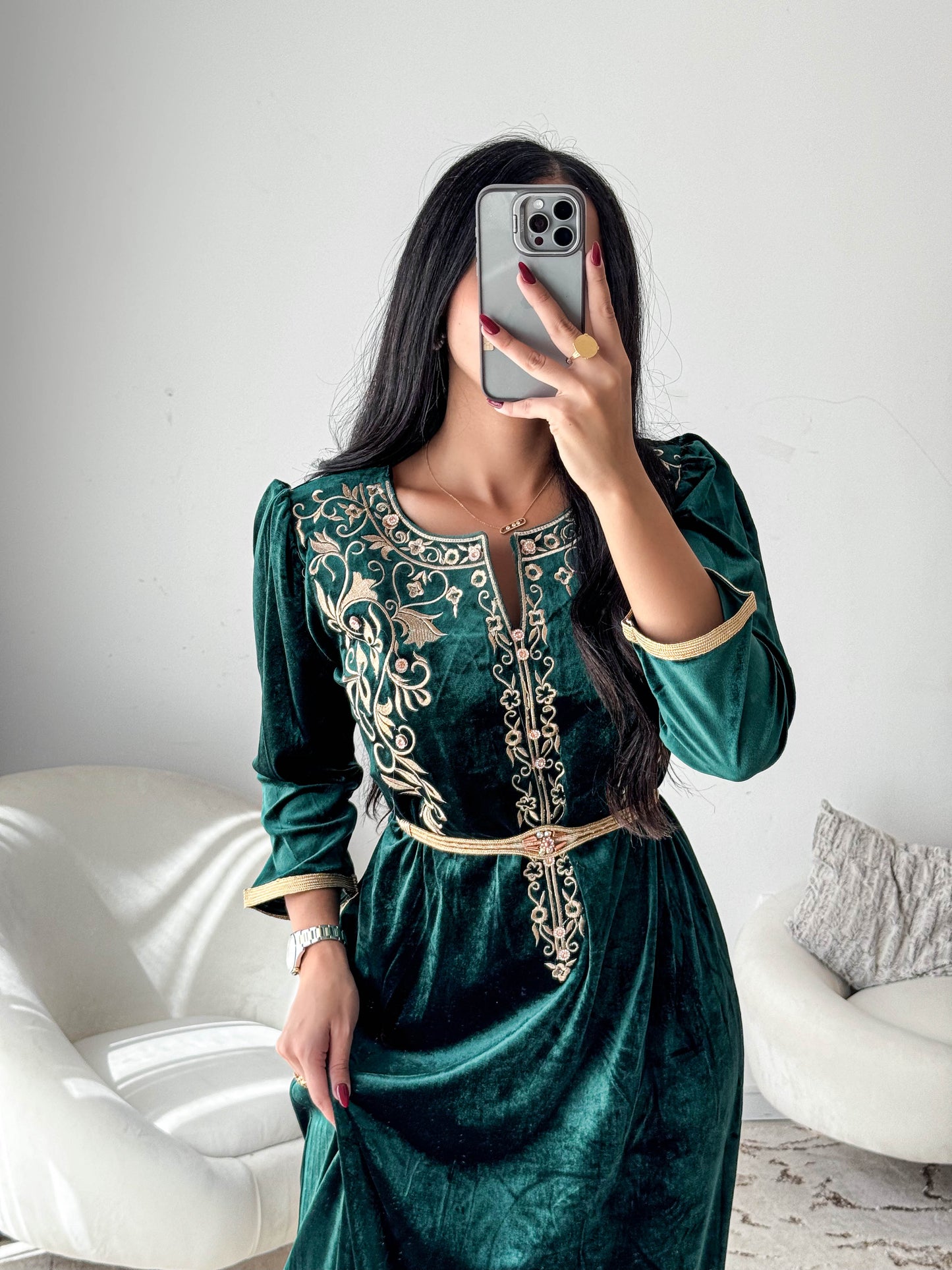 Robe d'hôtesse velours vert foncée CHAHRAZED