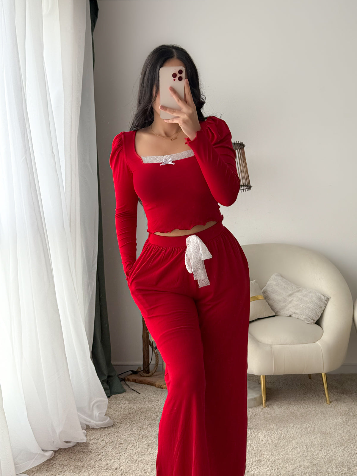 Pyjama crop-top rouge femme AMARANTE