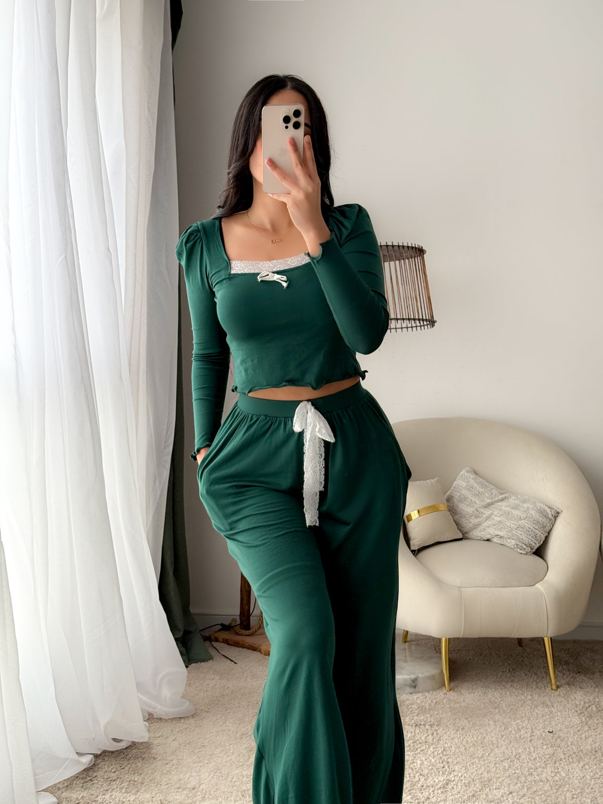 Pyjama crop-top vert femme AMARANTE